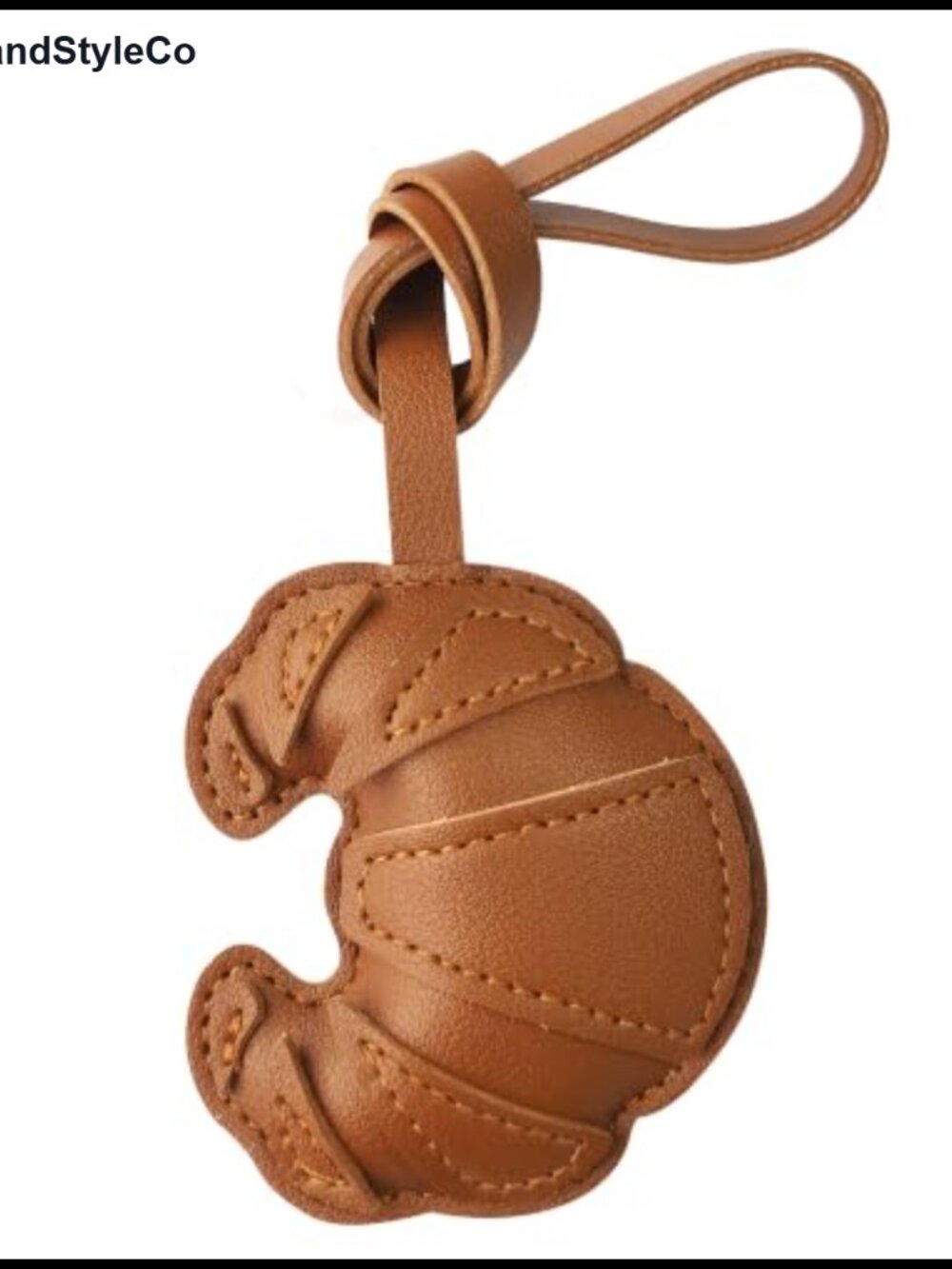 Brown Croissant Bag Charm, PU Leather Bread Keychain